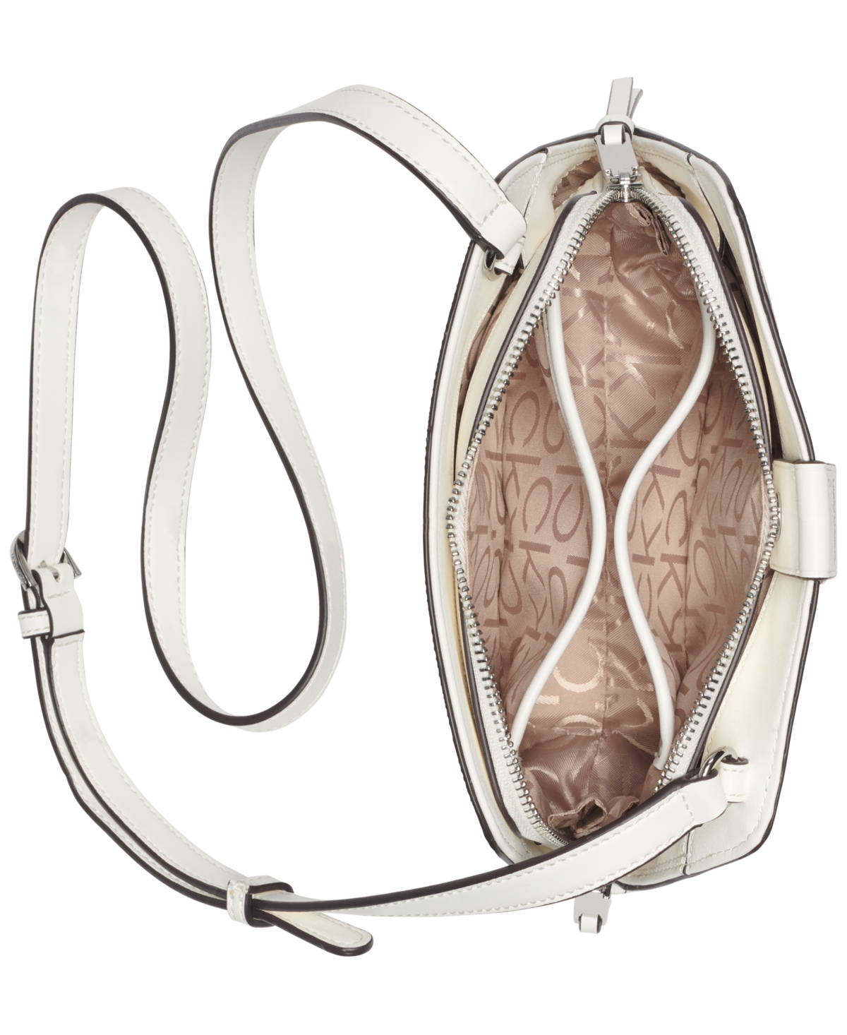Calvin Klein Audrey Floral Logo Emboss Crossbody In Almond Taupe,pink,cherub White