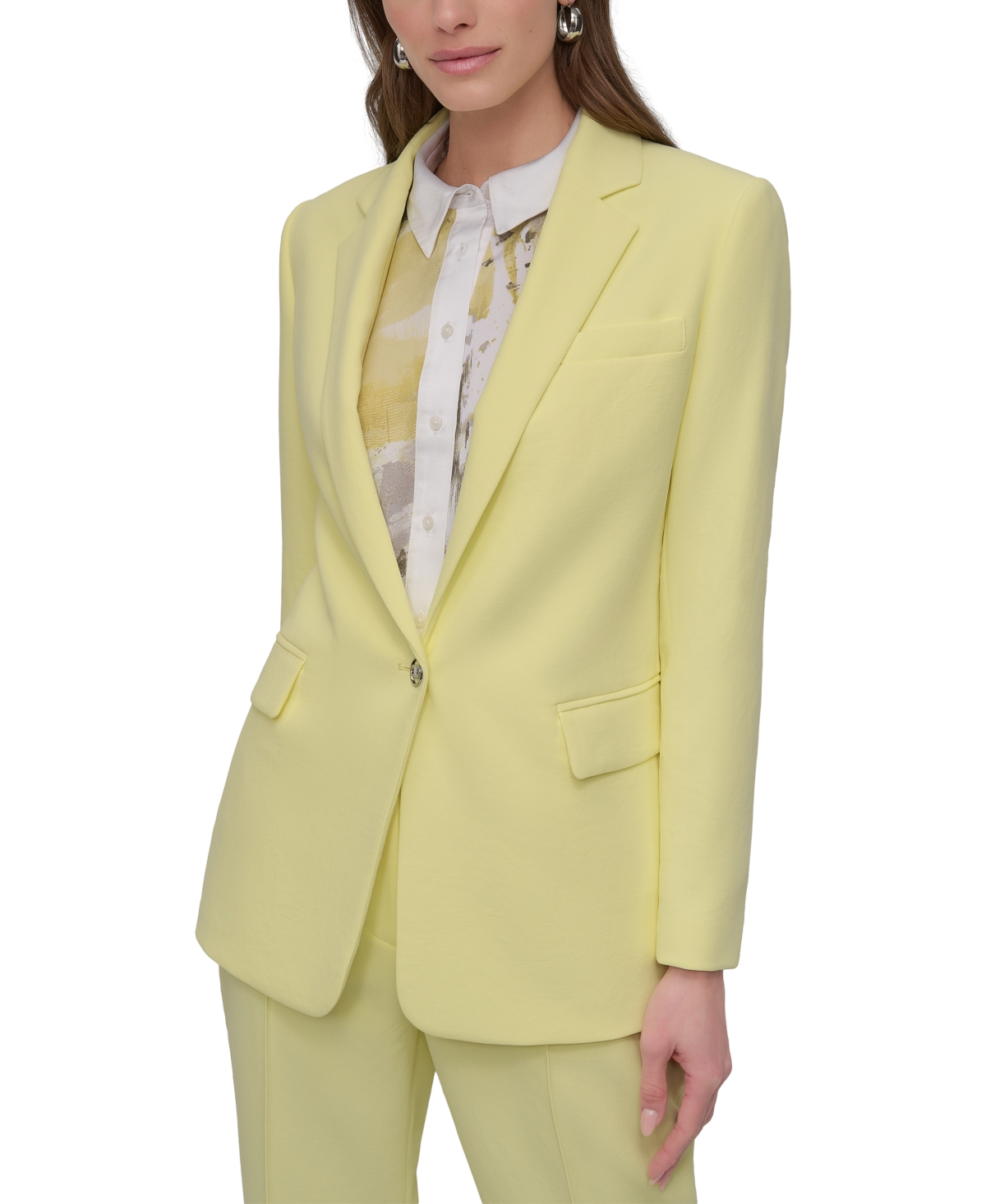 Petite Notched-Collar One-Button Crepe Blazer - Light Lemon