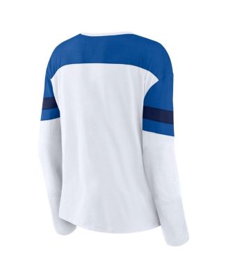 Women's White/Blue New York Rangers Frozen Long Sleeve Notch Neck T-Shirt