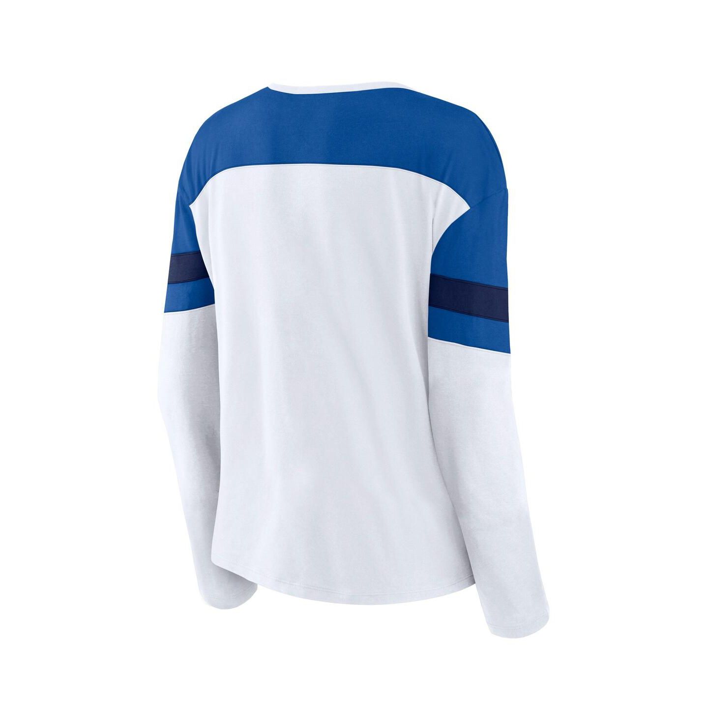 Женская футболка Fanatics White/Blue New York Rangers Frozen Long Sleeve Notch Neck — фото 2