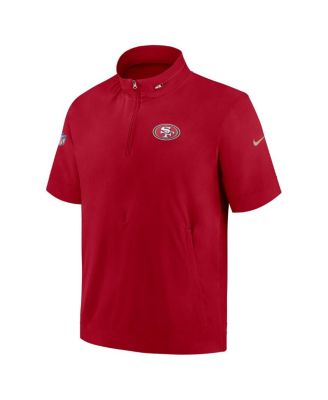 Men's Scarlet San Francisco 49ers Sideline Coach Short Sleeve Hoodie Quarter-Zip Jacket
