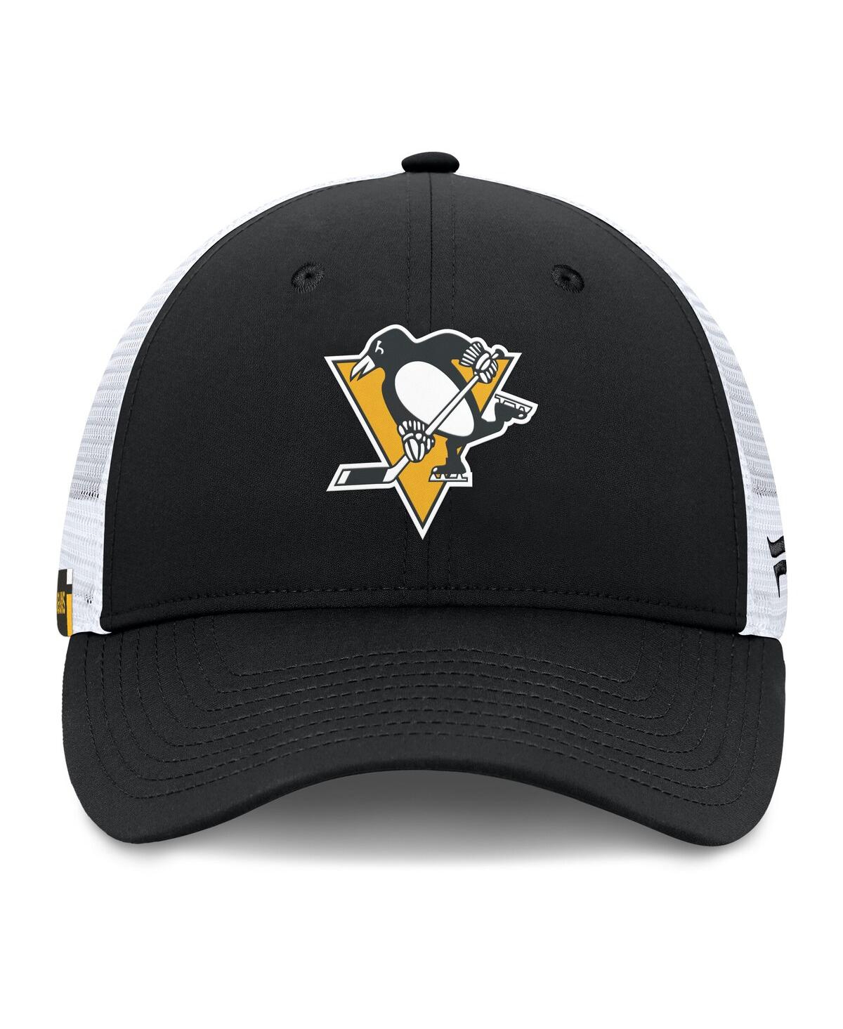 Fanatics Men's Black/white Pittsburgh Penguins Authentic Pro Simple Rink Trucker Adjustable Hat In Black,white
