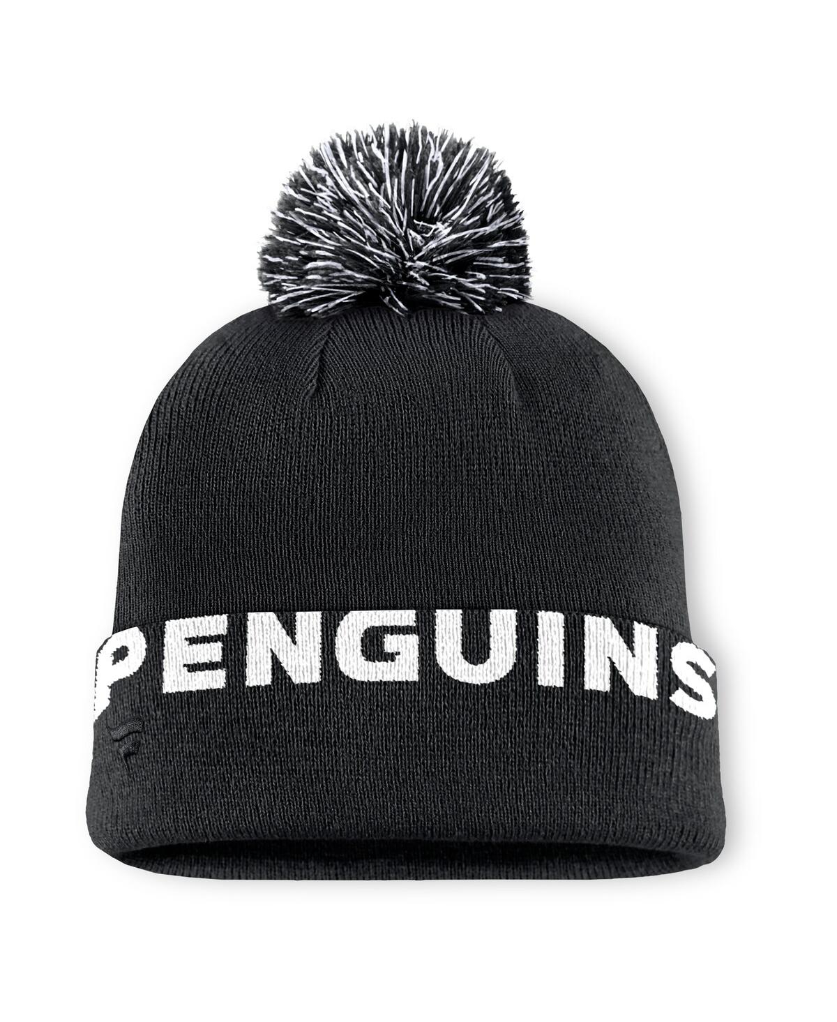 Fanatics Men's Black Pittsburgh Penguins Fundamental High Stick Cuffed With Pom Knit Hat In Black