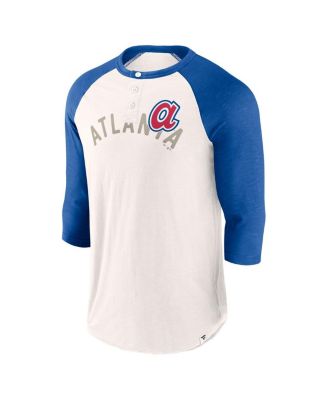Men's White/Royal Atlanta Braves Backdoor Slider Raglan 3/4-Sleeve T-Shirt