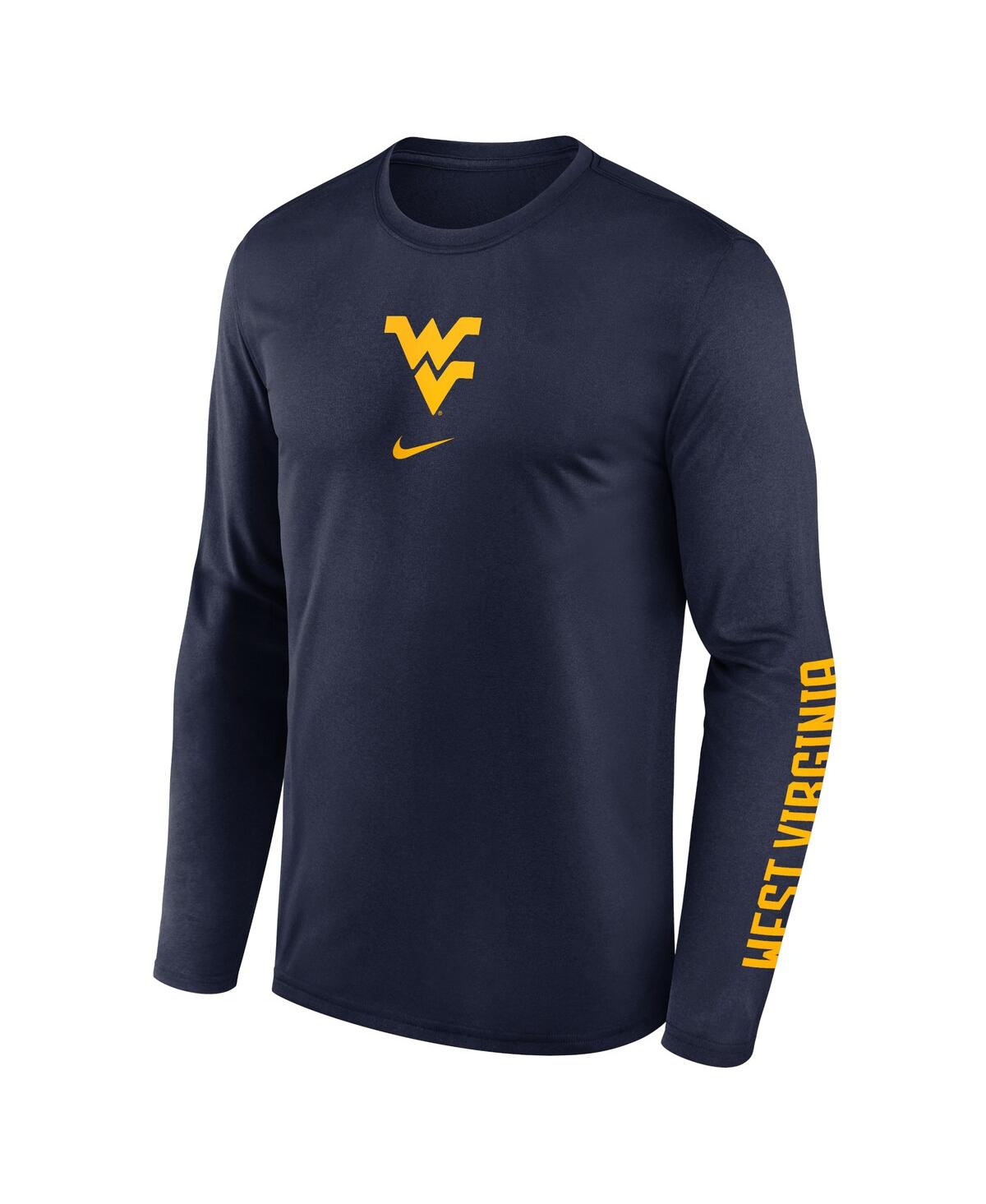 Nike Men's Navy West Virginia Mountaineers Primetime Center Lockup Two-hit Legend Long Sleeve T-shirt In Blue