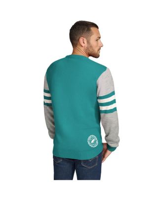 Men's Aqua/Heather Gray Miami Dolphins Acrylic Crewneck Pullover Sweatshirt
