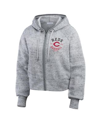 Women's Heather Gray Cincinnati Reds Speckled Fleece Cropped Full-Zip Hoodie
