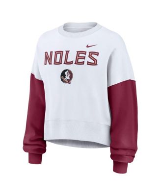 Women's White Florida State Seminoles Color Block Oversized Cropped Pullover Sweatshirt
