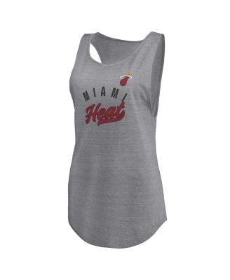 Women's Heathered Gray Miami Heat Quality Time Open Scoop Neck Tri-Blend Tank Top
