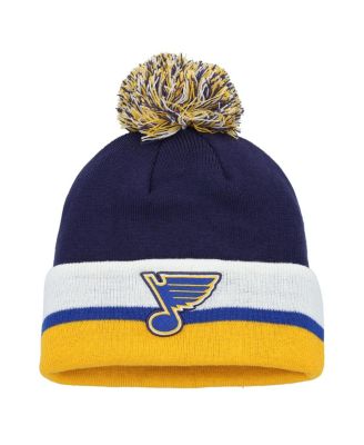 adidas - Men's Navy St. Louis Blues Team Stripe Cuffed Knit Hat with Pom