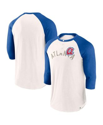 Fanatics - Men's White/Royal Atlanta Braves Backdoor Slider Raglan 3/4-Sleeve T-Shirt