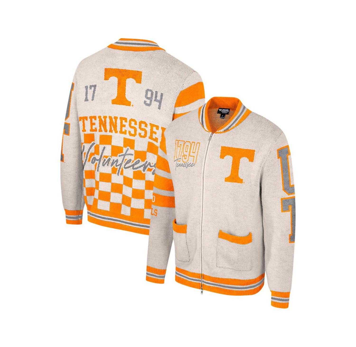 Women's Cream Tennessee Volunteers Jacquard Full-Zip Sweater