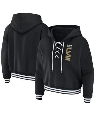 WEAR by Erin Andrews - Women's  Black Super Bowl LVIII Lace-Up Pullover Hoodie