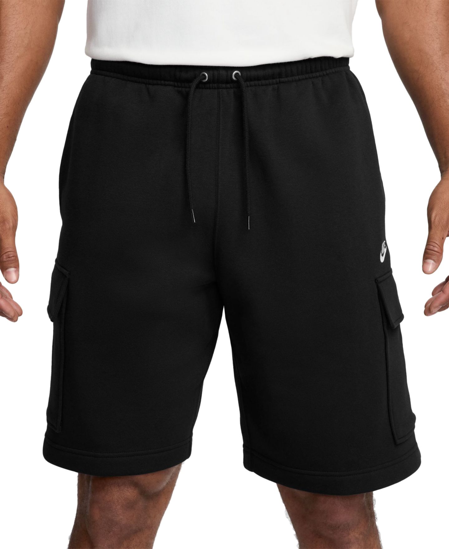Мужские шорты Nike Club Fleece Cargo, цвет: Чёрный / Белый — фото 1
