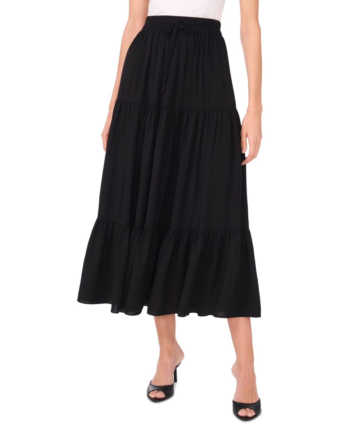 Sam & Jess Women's Challis Maxi Tie-waist Tiered Skirt In Black