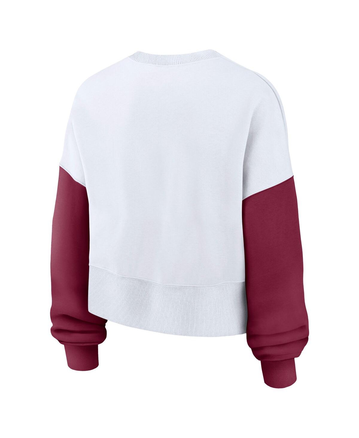 Nike Women's White Florida State Seminoles Color Block Oversized Cropped Pullover Sweatshirt In White