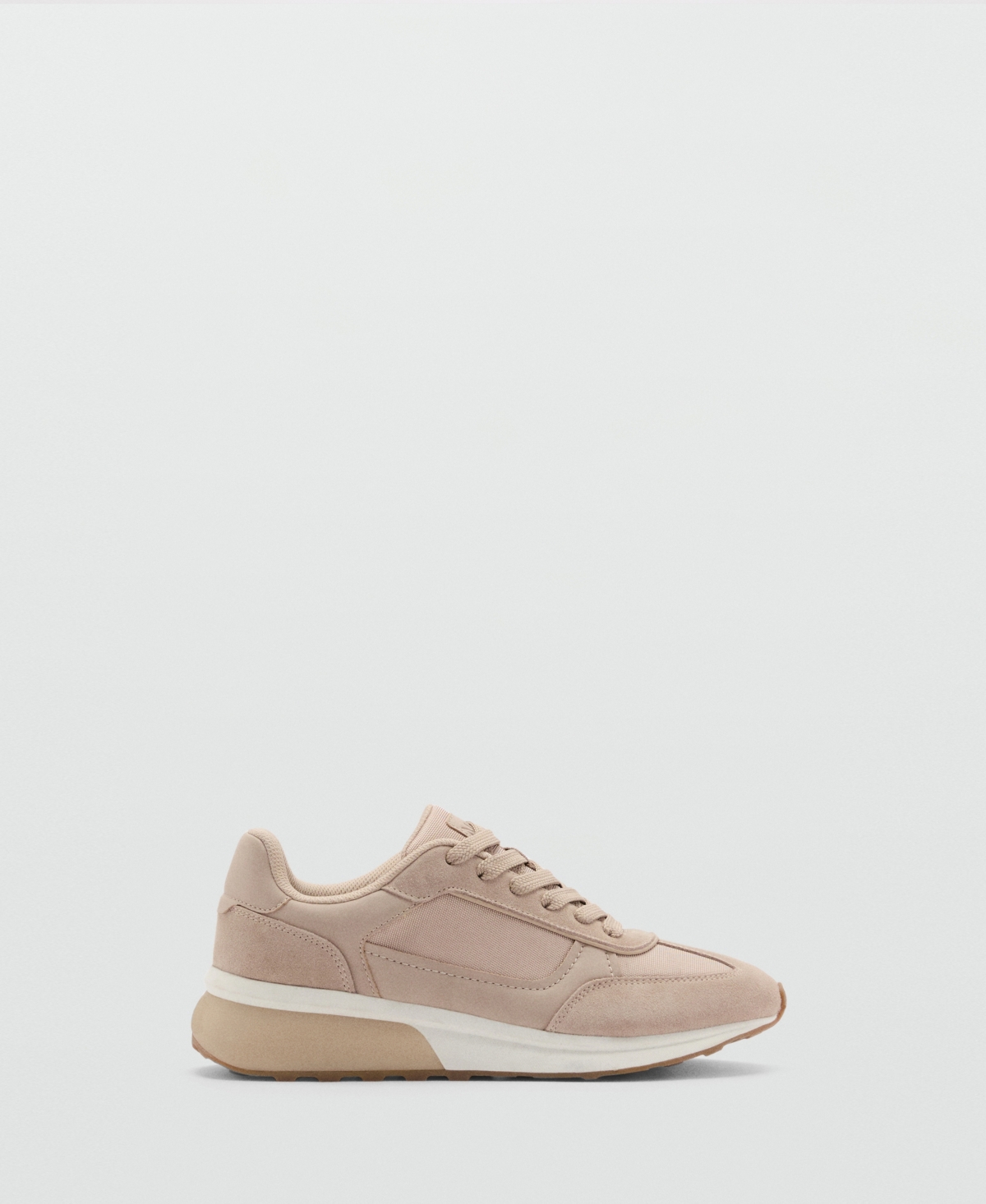 Mango Leather Mixed Sneaker In Beige