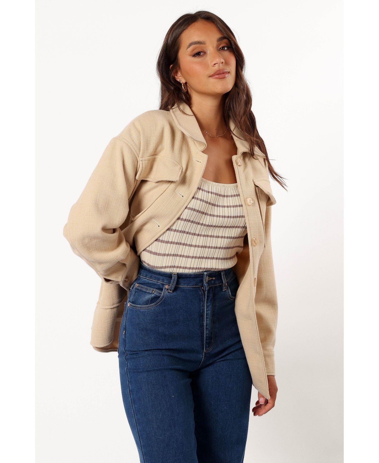 Женские куртки Petal and Pup Arlow Tie Front Shacket, цвет: Кремовый — фото 7