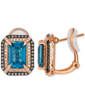 Deep Sea Blue Topaz (5 ct. t.w.) & Diamond (5/8 ct. t.w.) Post/Clip-On Convertible Button Earrings in 14k Rose Gold