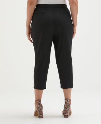 Plus Size Satin Mid Rise Twill Capri Pants with Slant Pocket