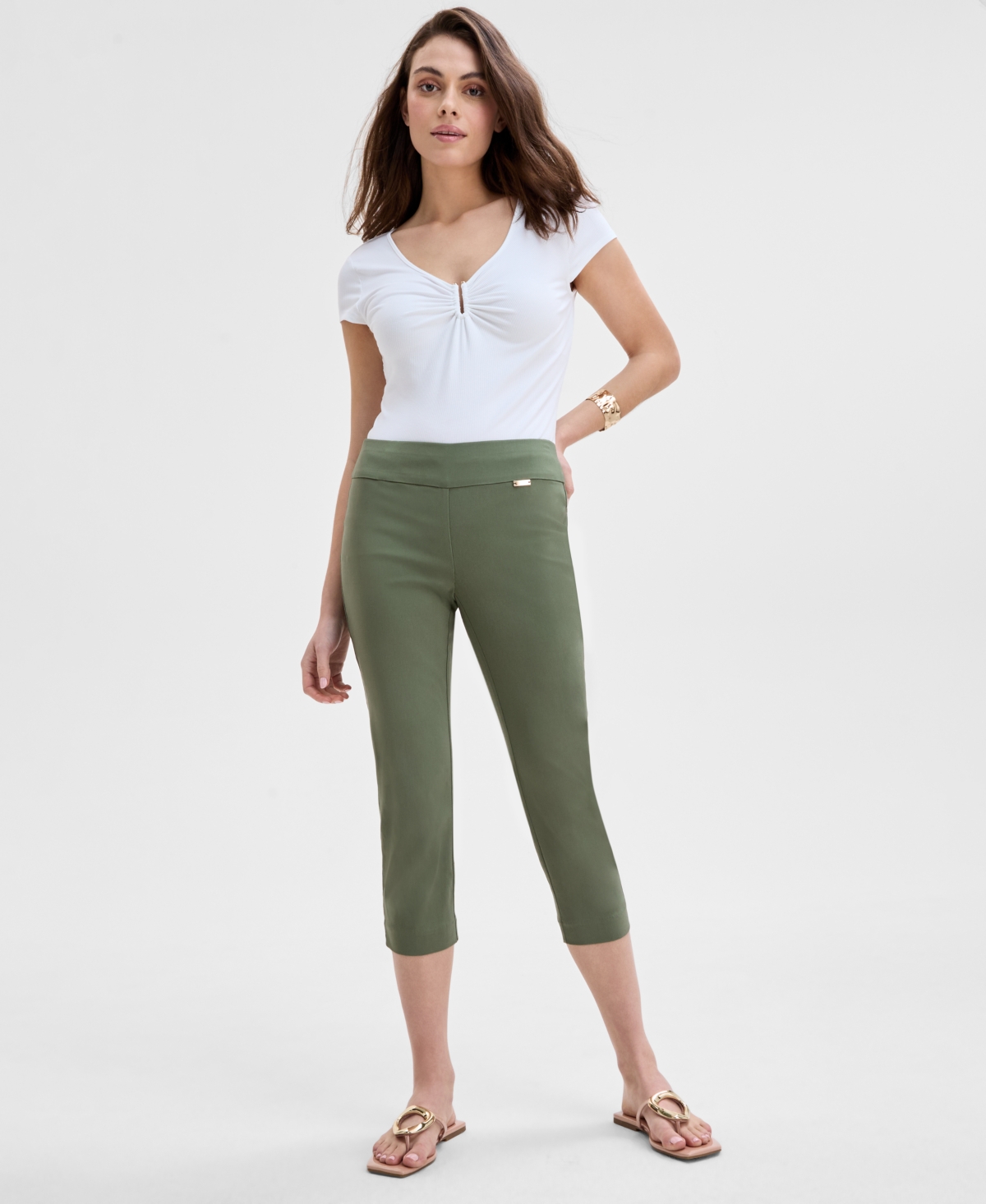 Inc International Concepts Women's Tummy-control Pull-on Capri Pants, Created For Macy's In Olivine