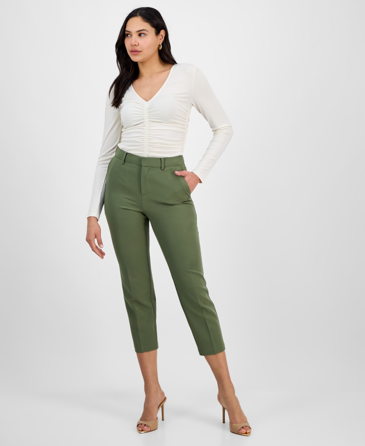 Women's Slim Cropped Trousers, Exclusively at Macy's - Olivine