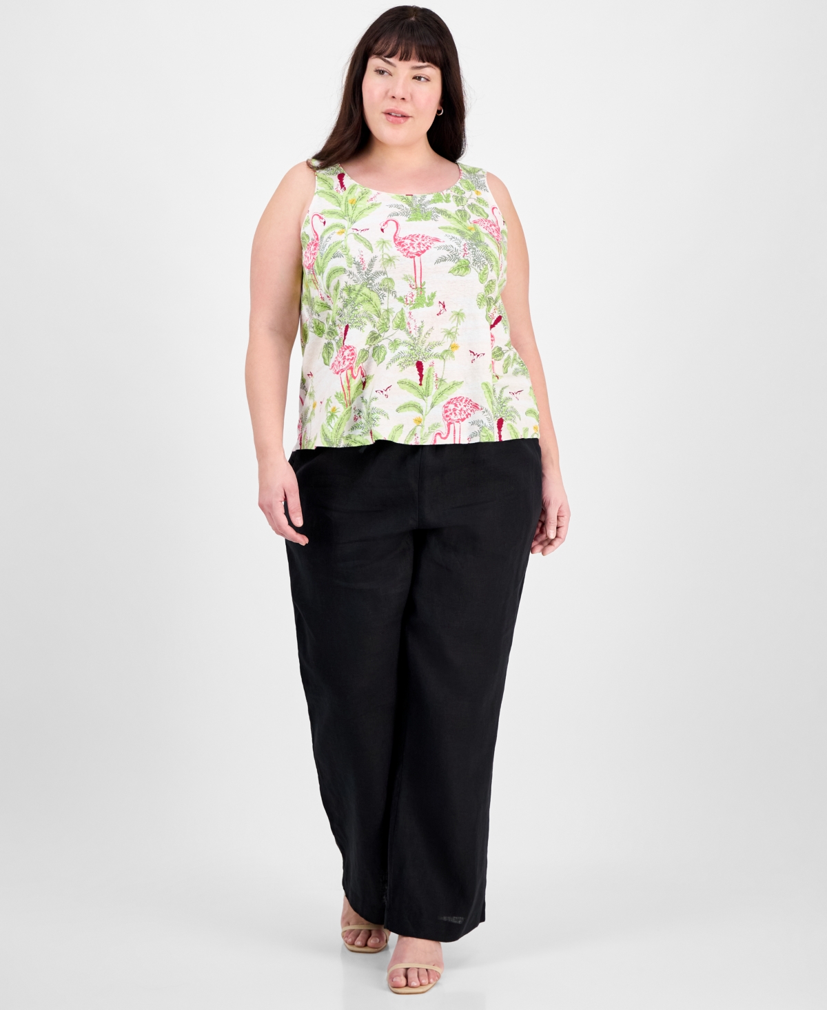 Macy's Plus Size Linen-blend Printed Scoop-neck Tank Top, Exclusively At  In Palm Beach