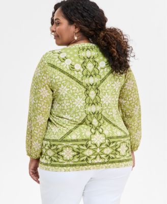 Plus Size Printed Embellished Top, Exclusively at Macy's