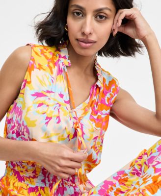 Women's Printed Ruffle-Collar Tiered Maxi Dress