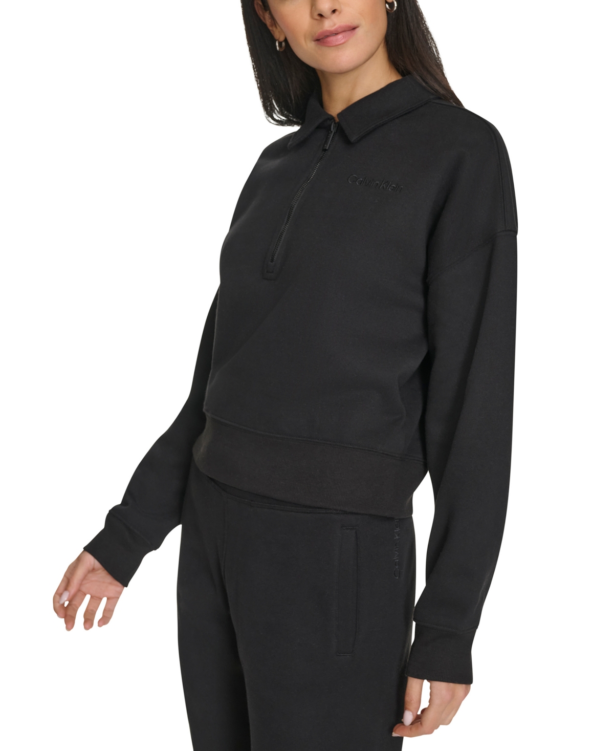 Calvin Klein Performance Women's Logo Half-zip Cozy Fleece Sweatshirt In Black
