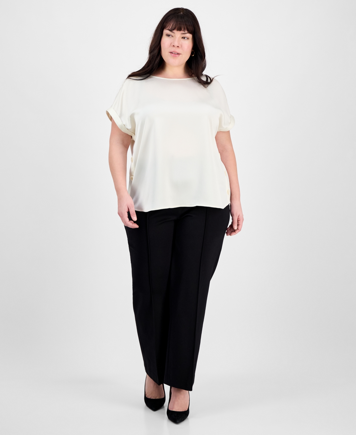 Jones New York Plus Size Side-button Blouse In Jones White