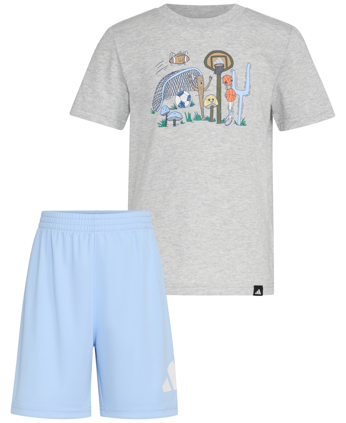 Adidas Originals Toddler & Little Boys Short-sleeve Heather T-shirt & Elastic-waistband Logo Shorts, 2 Piece Set In Gry Heathr