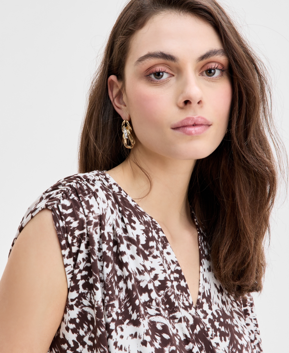 Inc International Concepts Women's Printed Ruched-shoulder Top, Exclusively At Macy's In Petra Tex-