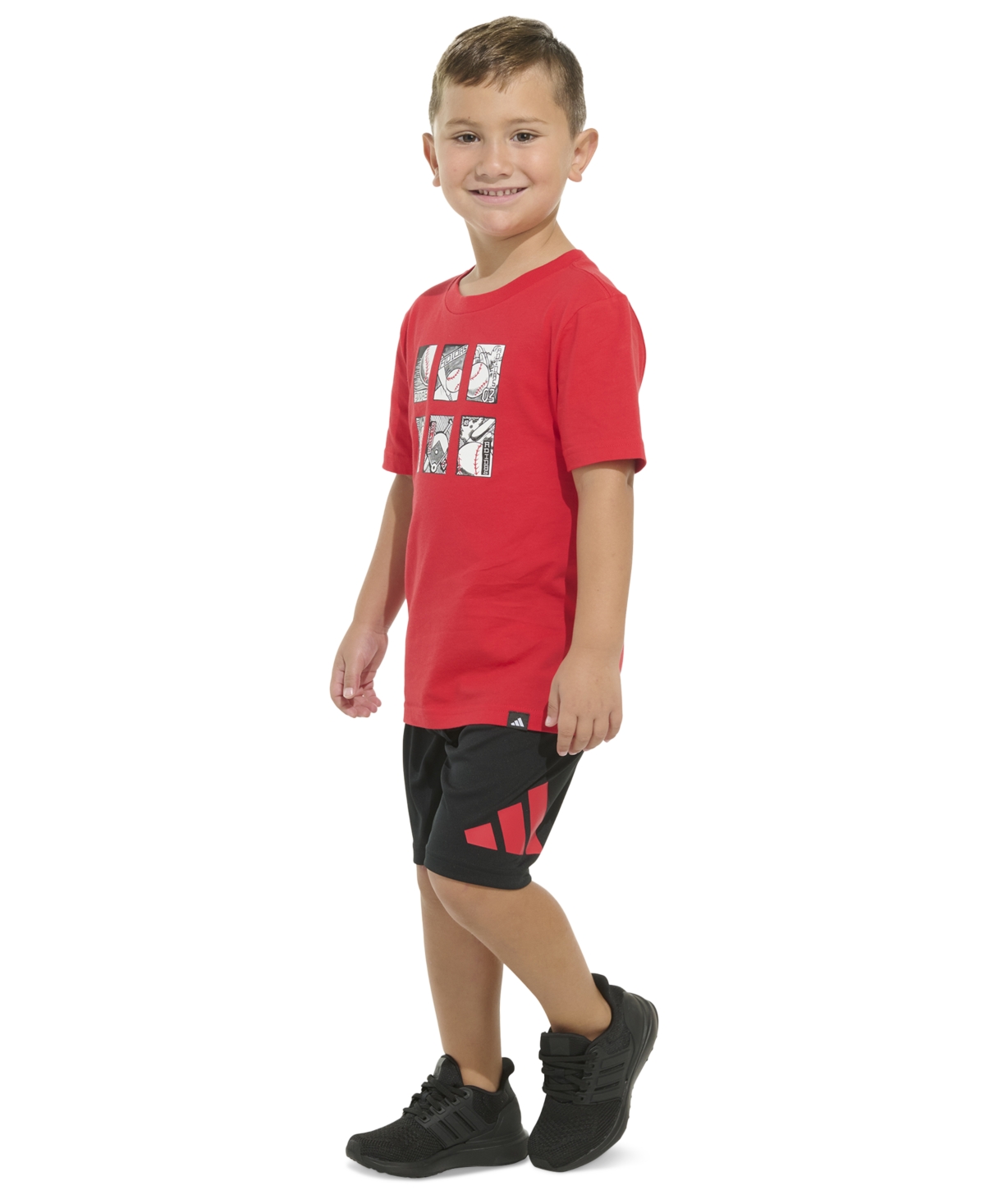 Adidas Originals Toddler & Little Boys Short-sleeve T-shirt & Elastic-waistband Logo Shorts, 2 Piece Set In B Red