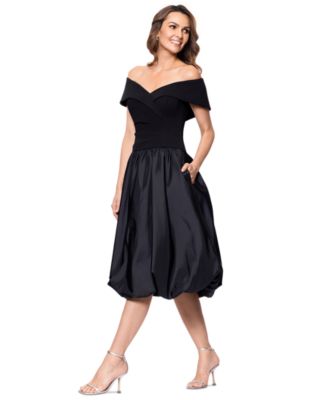 Women's Mixed-Media Bubble-Hem Fit & Flare Dress