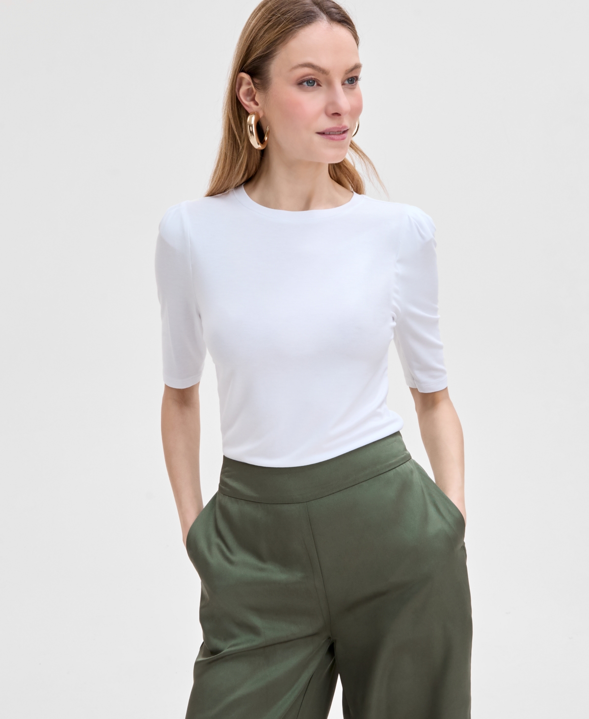 Inc International Concepts Women's Elbow Puff-sleeve Top, Exclusively At Macy's In Bright White
