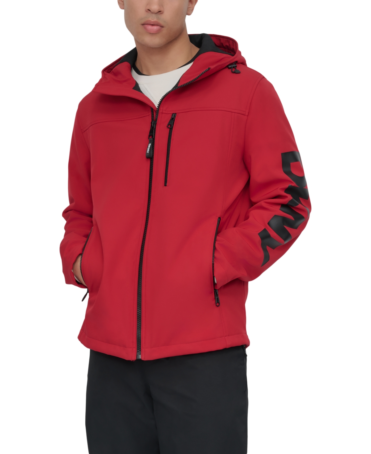 Men's Zip-Front Hooded Logo Jacket - Black