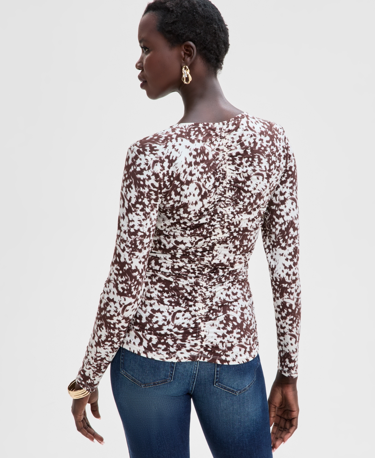Inc International Concepts Women's Ruched-front Top, Exclusively At Macy's In Petra Tex-cream