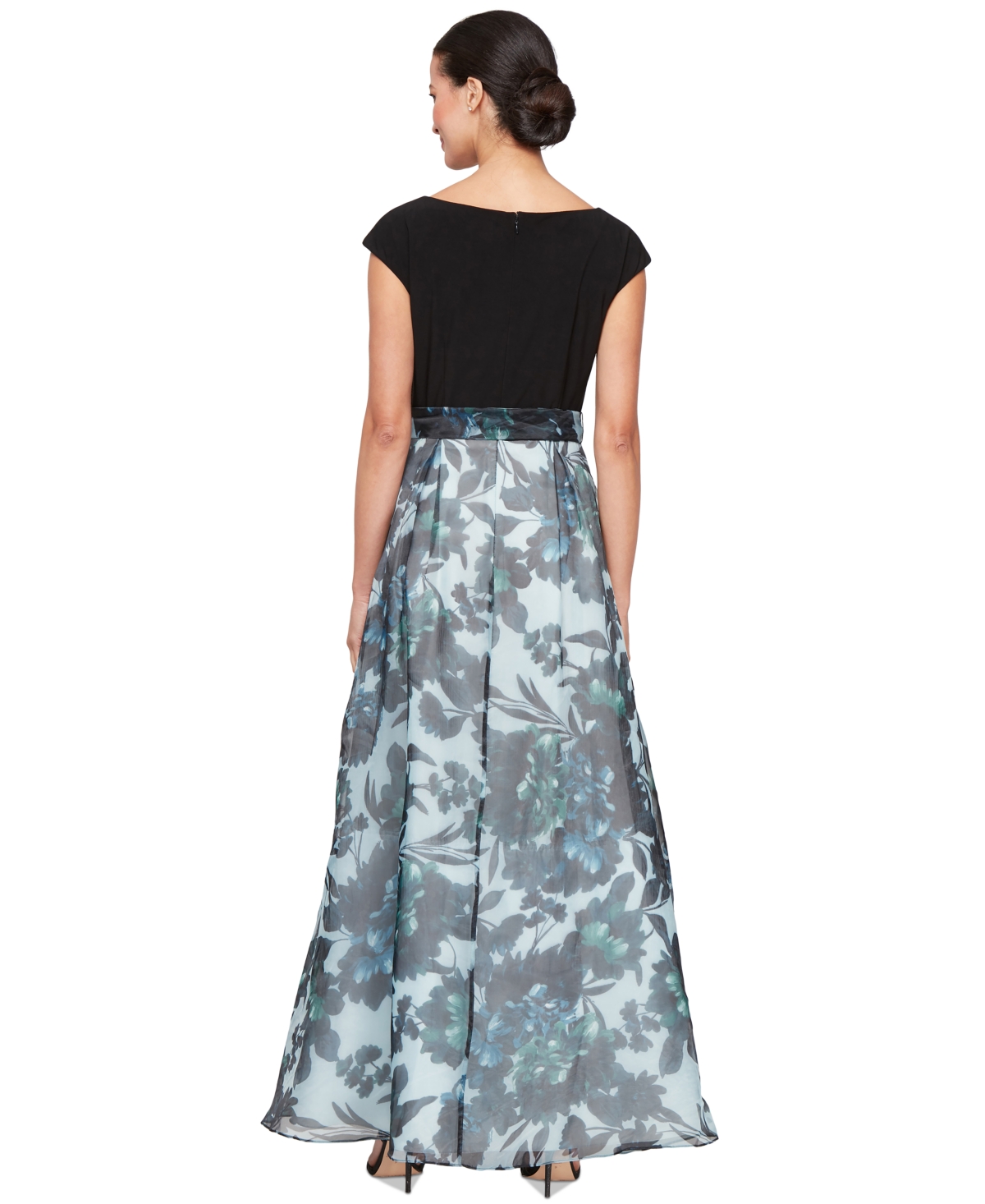 Shop Sl Fashions Petite Floral-print Cap-sleeve Gown In Black Multi