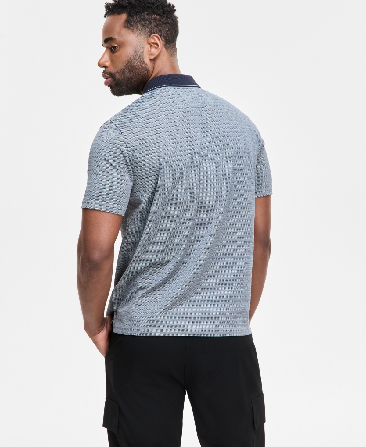 Karl Lagerfeld Men's Performance Stripe Zip Polo Shirt In Navy