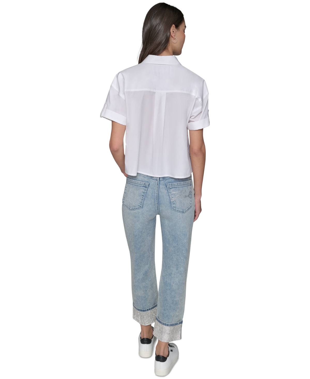 Karl Lagerfeld Women's Cotton Crop Paris Scene Button-front Top In White