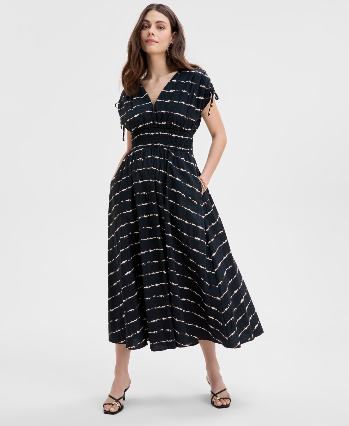 Inc International Concepts Women's Striped Double V-neck Cotton Dress, Exclusively At Macy's In Charmi Dye
