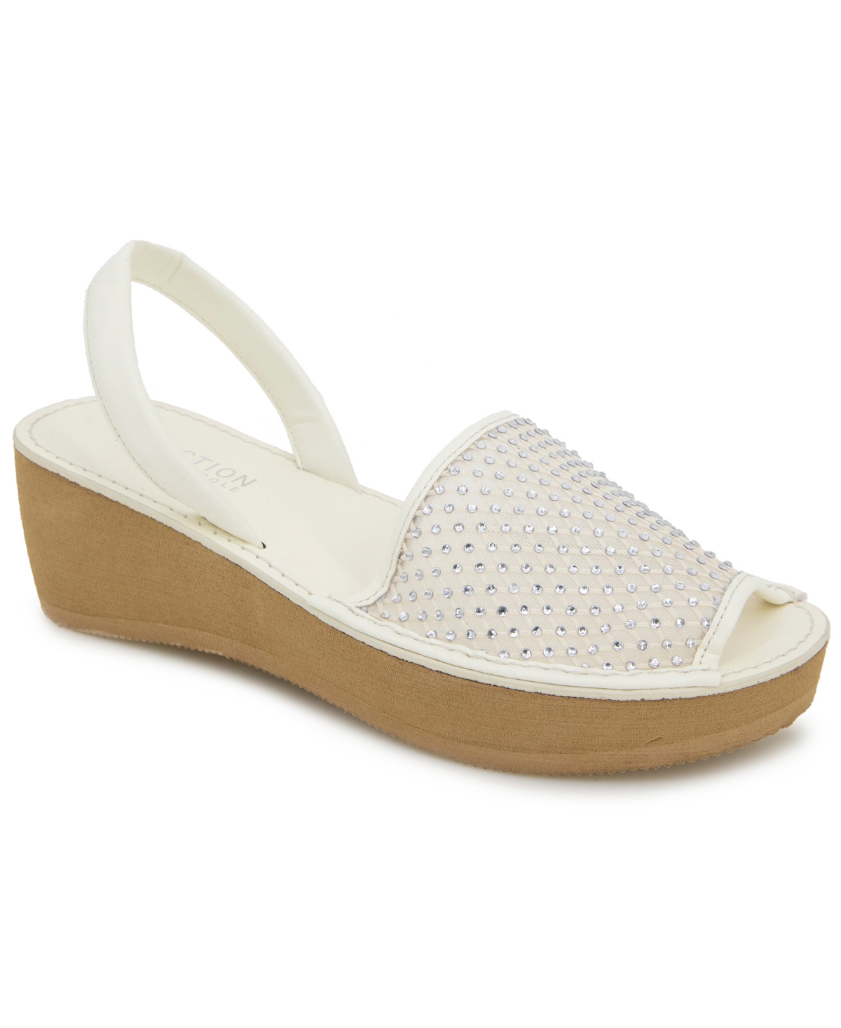 Women's Fine Glass Mesh Wedge Sandals - Cream Crystal Mesh