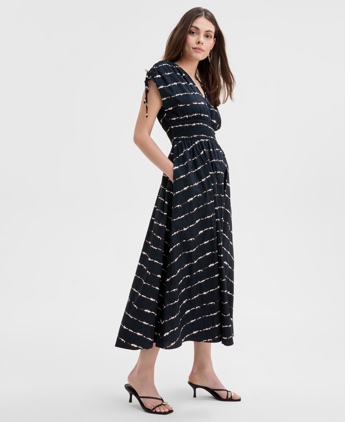 Inc International Concepts Women's Striped Double V-neck Cotton Dress, Exclusively At Macy's In Charmi Dye