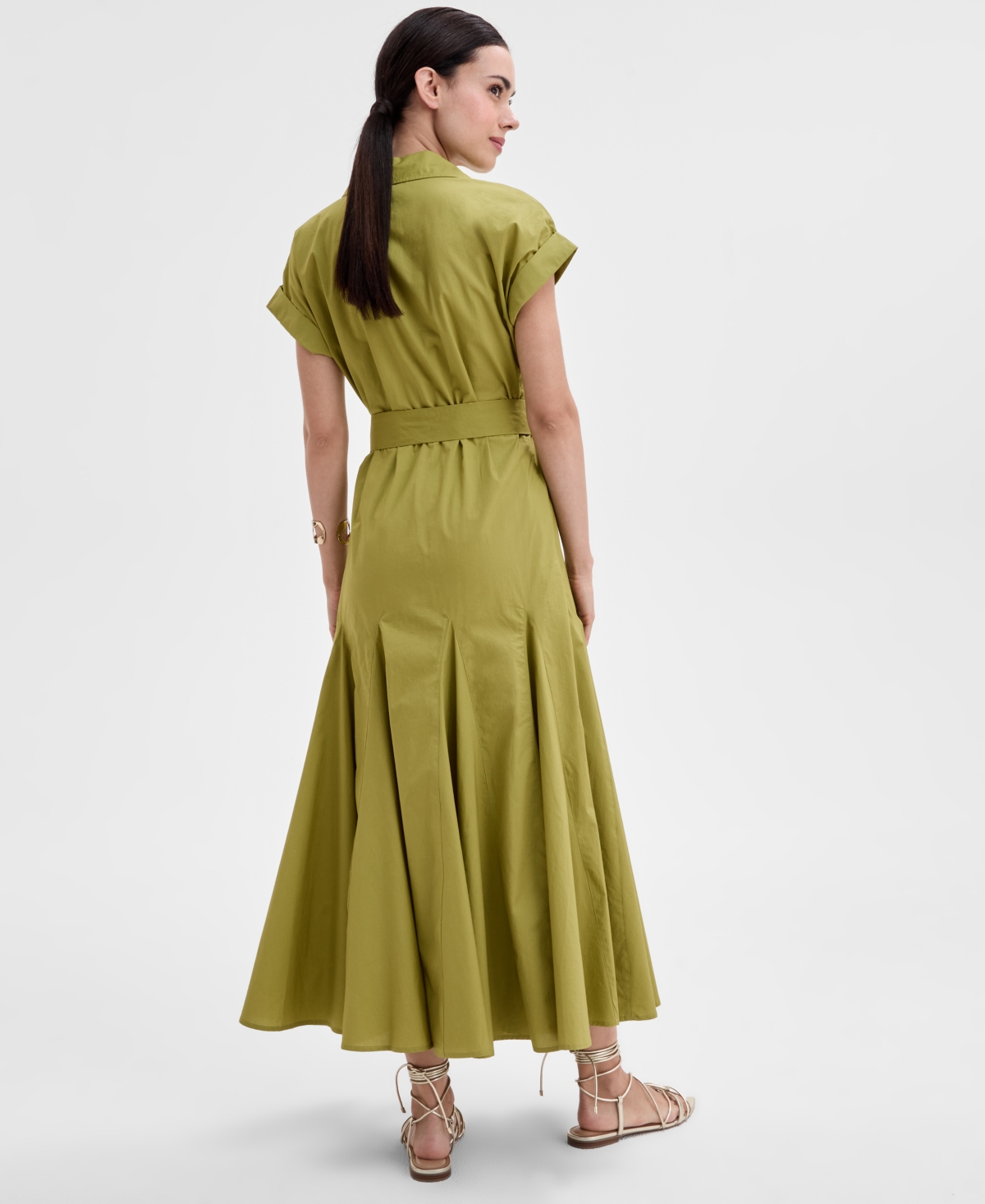 Inc International Concepts Women's Cotton Maxi Shirtdress, Exclusively At Macy's In Gold Olive