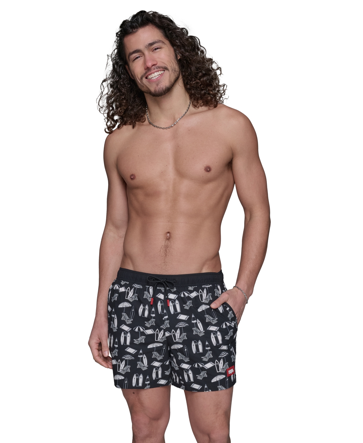 Karl Lagerfeld Men's Regular-fit Quick-dry 5" Swim Trunks With Boxer Brief Liner In Surf Board