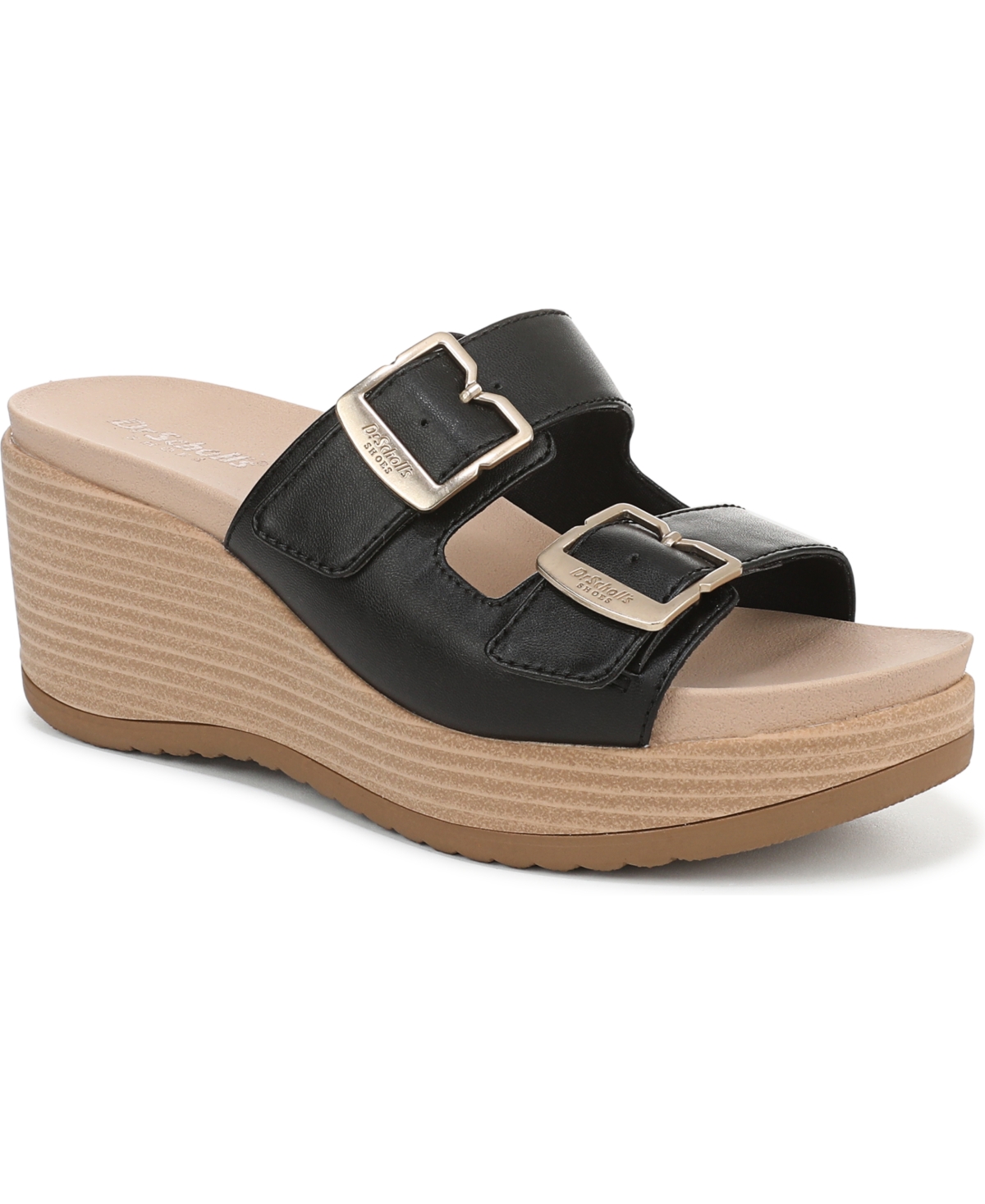 Shop Dr. Scholl's Women's Cali Breeze Slide Wedge Sandals In Black Faux Leather