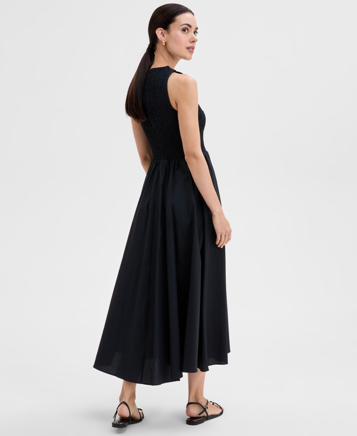 Inc International Concepts Women's Cotton Sleeveless Smocked Maxi Dress, Exclusively For Macy's In Deep Black