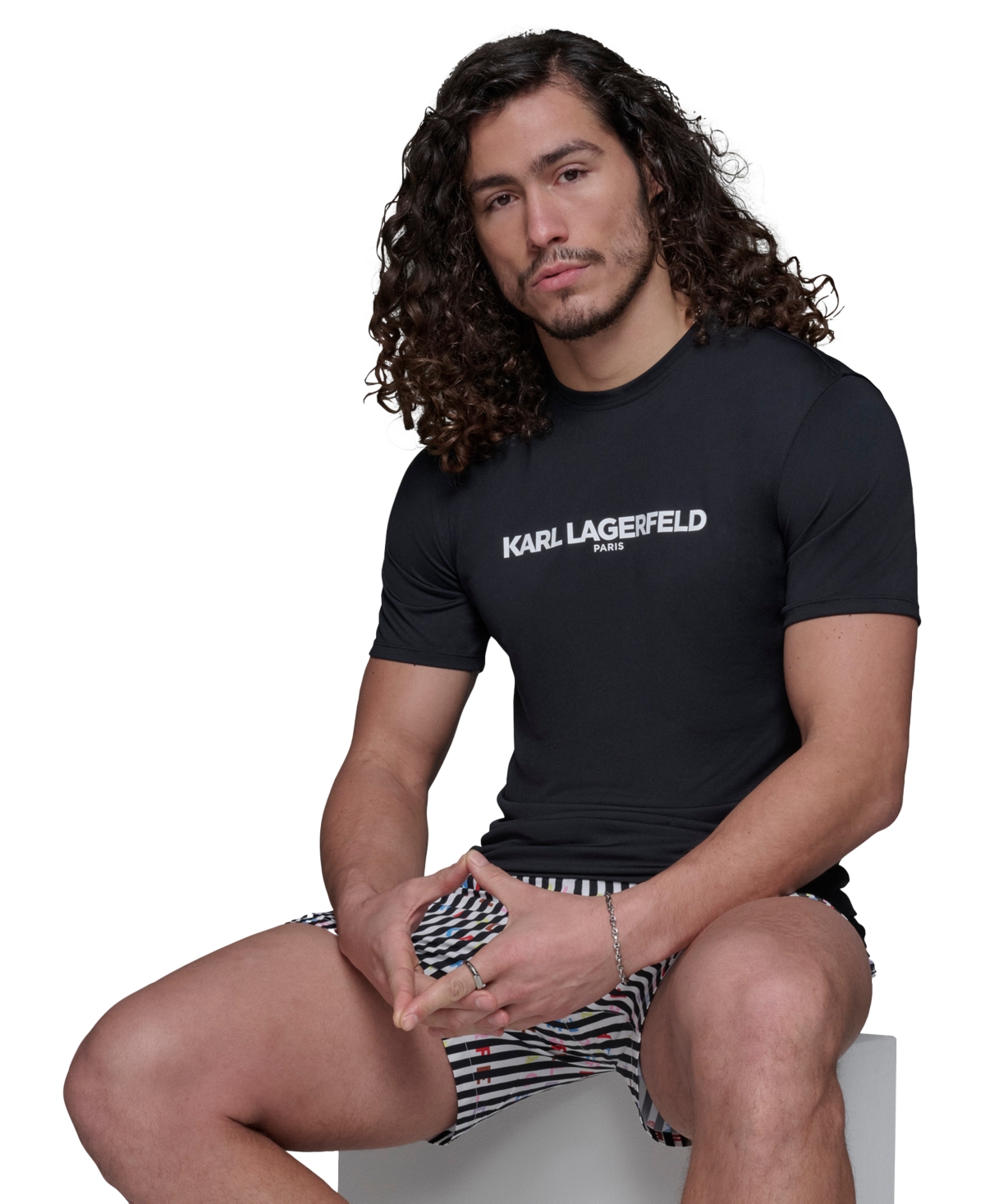 Karl Lagerfeld Men's Regular-fit Logo Graphic Rash Guard In Black