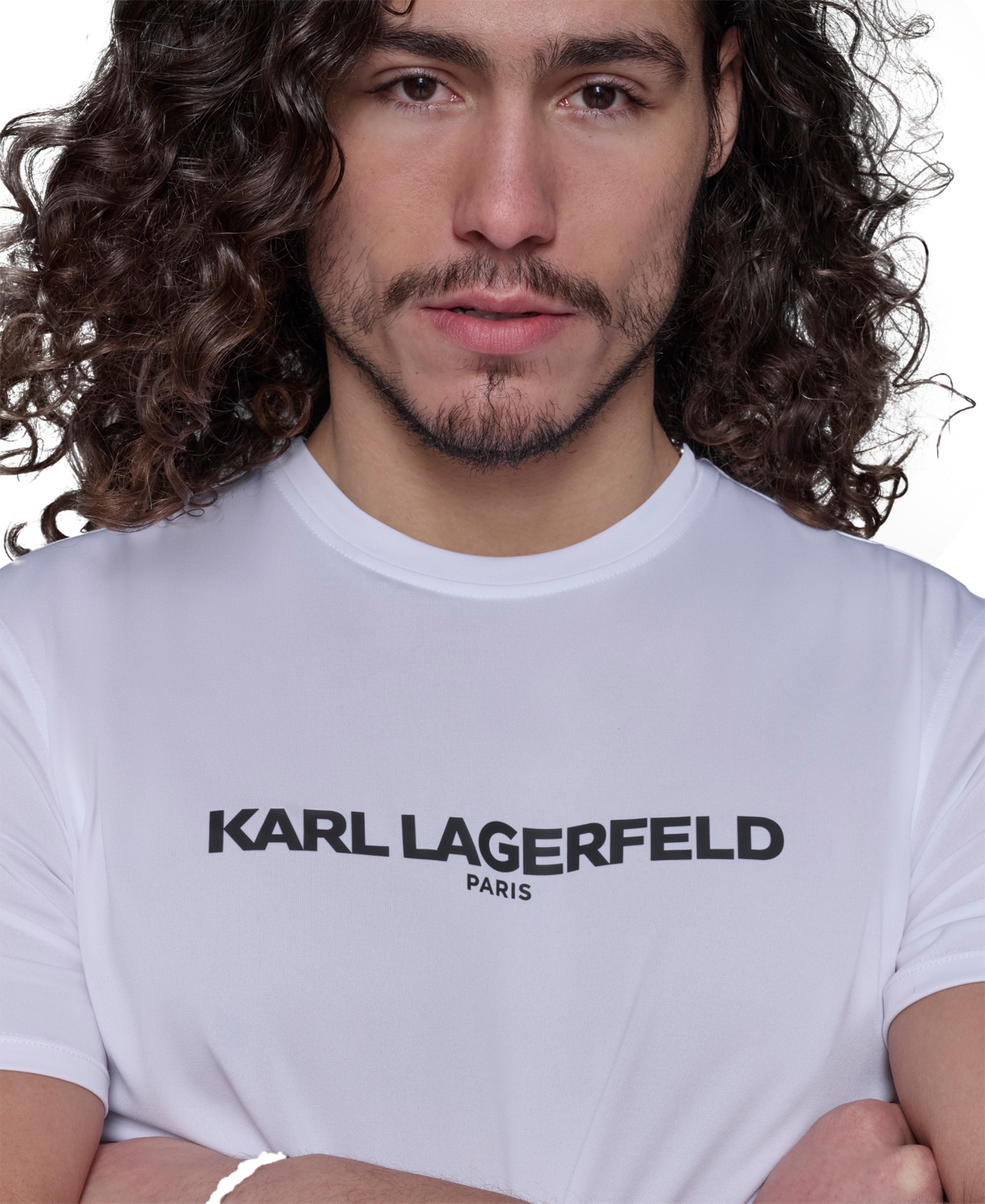 Karl Lagerfeld Men's Regular-fit Logo Graphic Rash Guard In White
